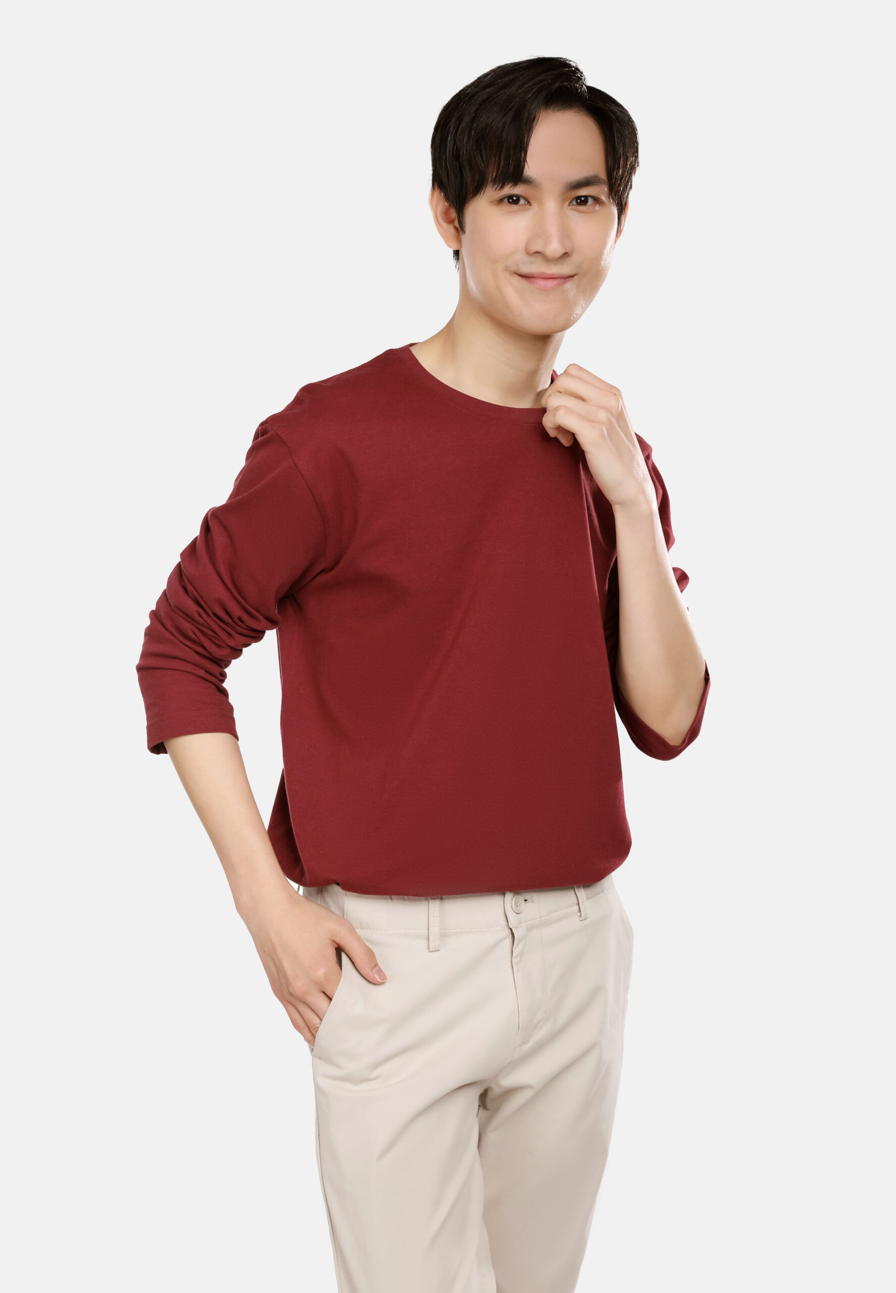 100% Cotton Long Sleeve Round Neck- Burgundy (P-601-35) - Image 5