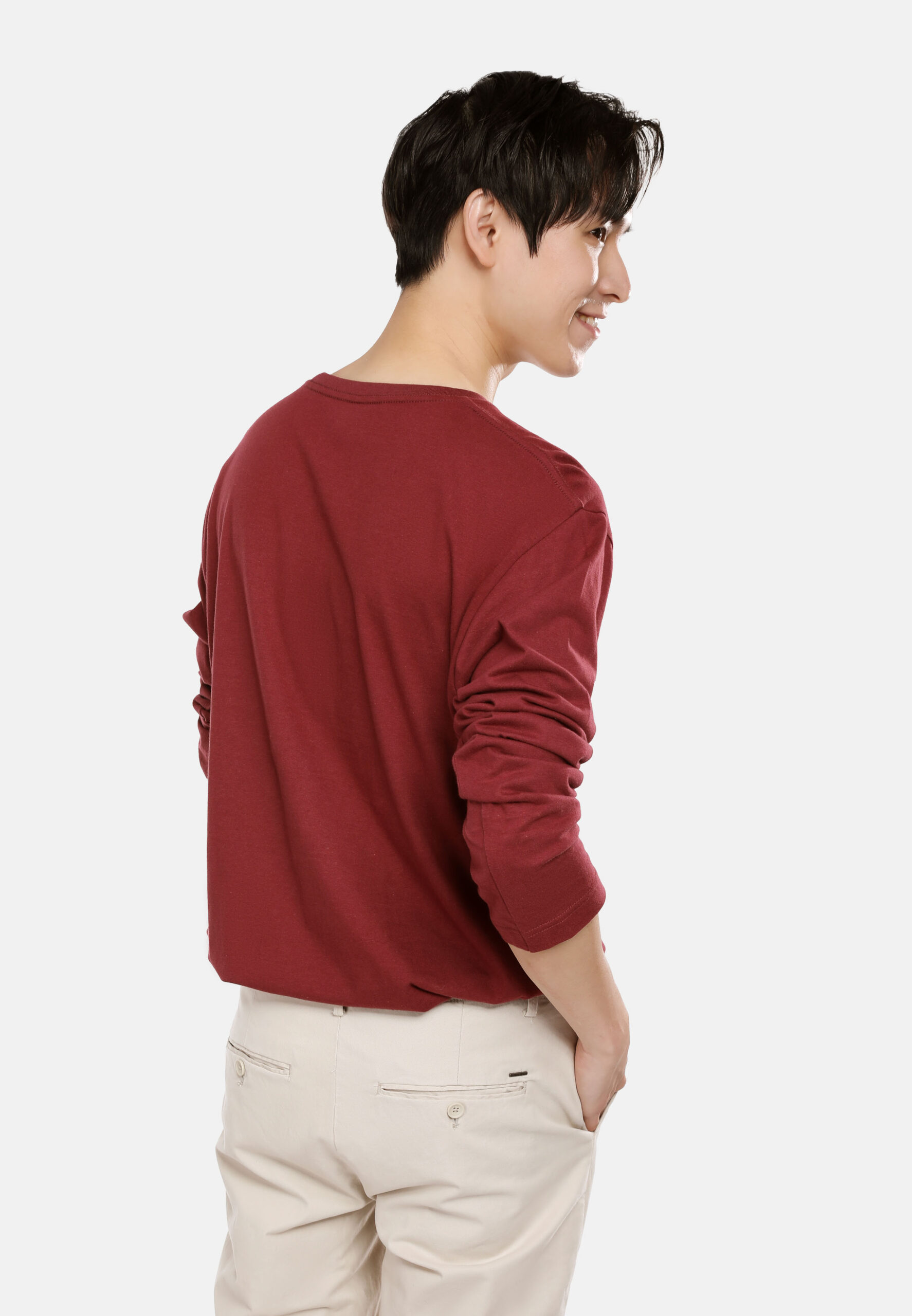 100% Cotton Long Sleeve Round Neck- Burgundy (P-601-35) - Image 7