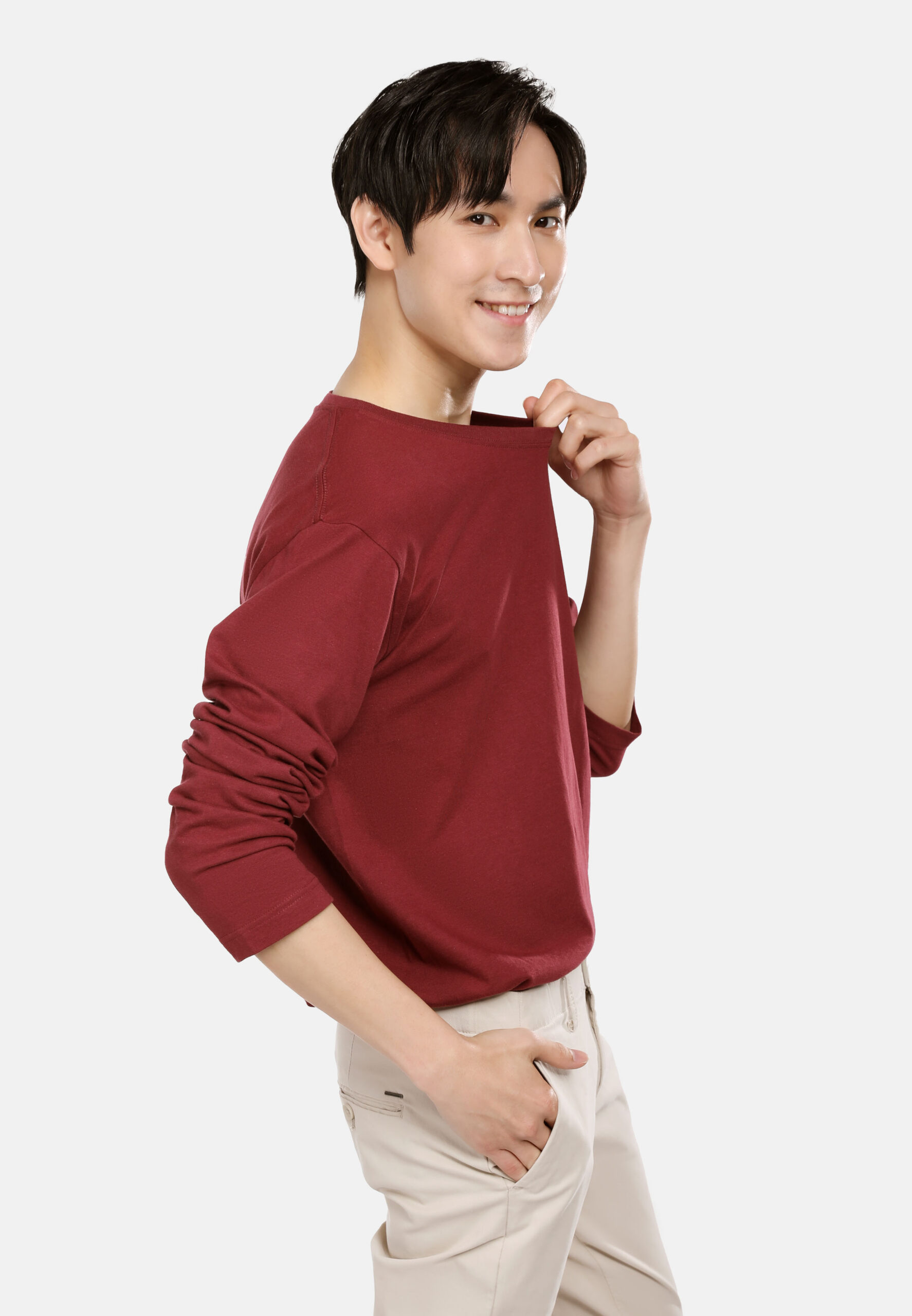 100% Cotton Long Sleeve Round Neck- Burgundy (P-601-35) - Image 8
