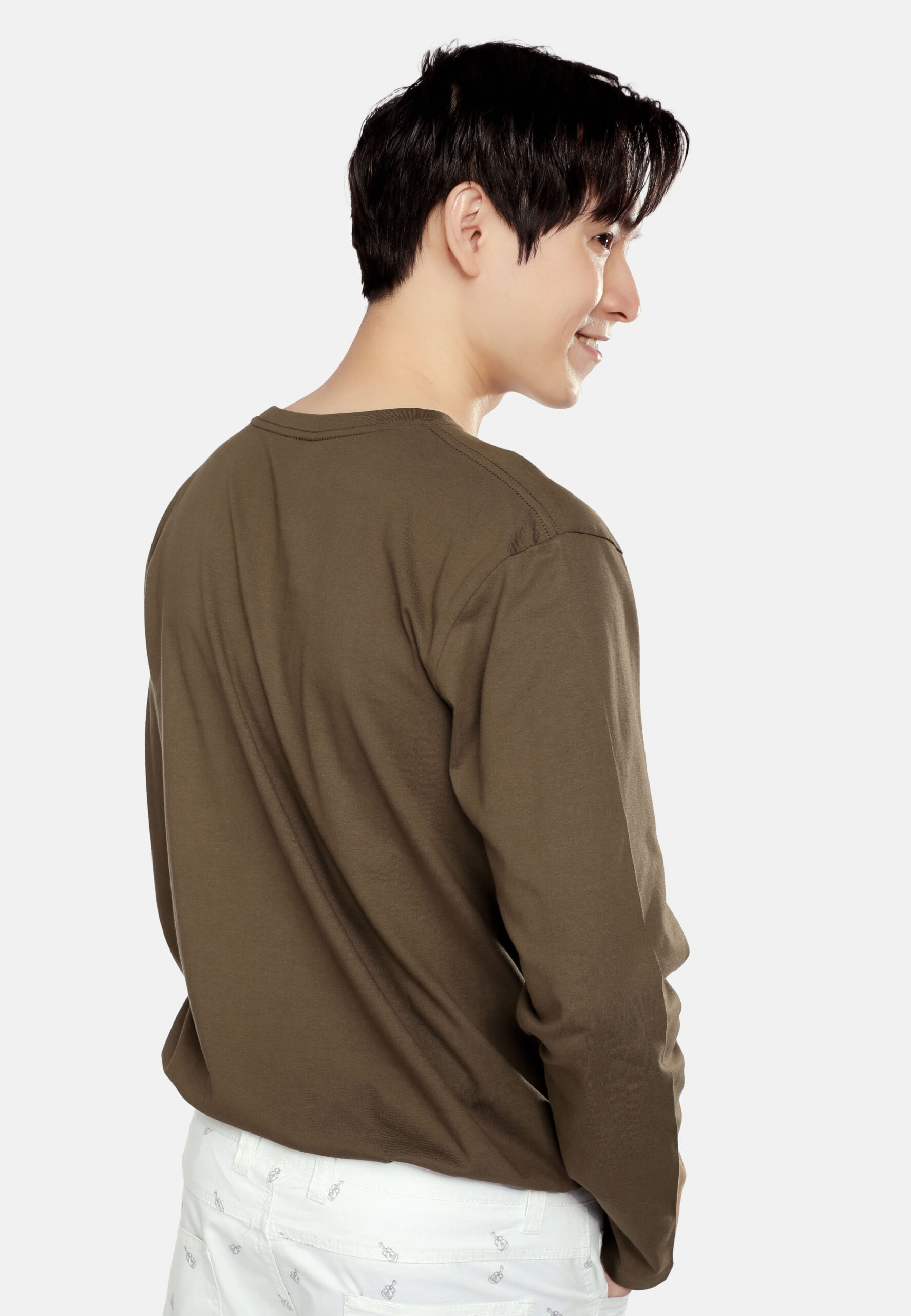 100% Cotton Long Sleeve Round Neck- Khaki (P-601-59) - Image 3