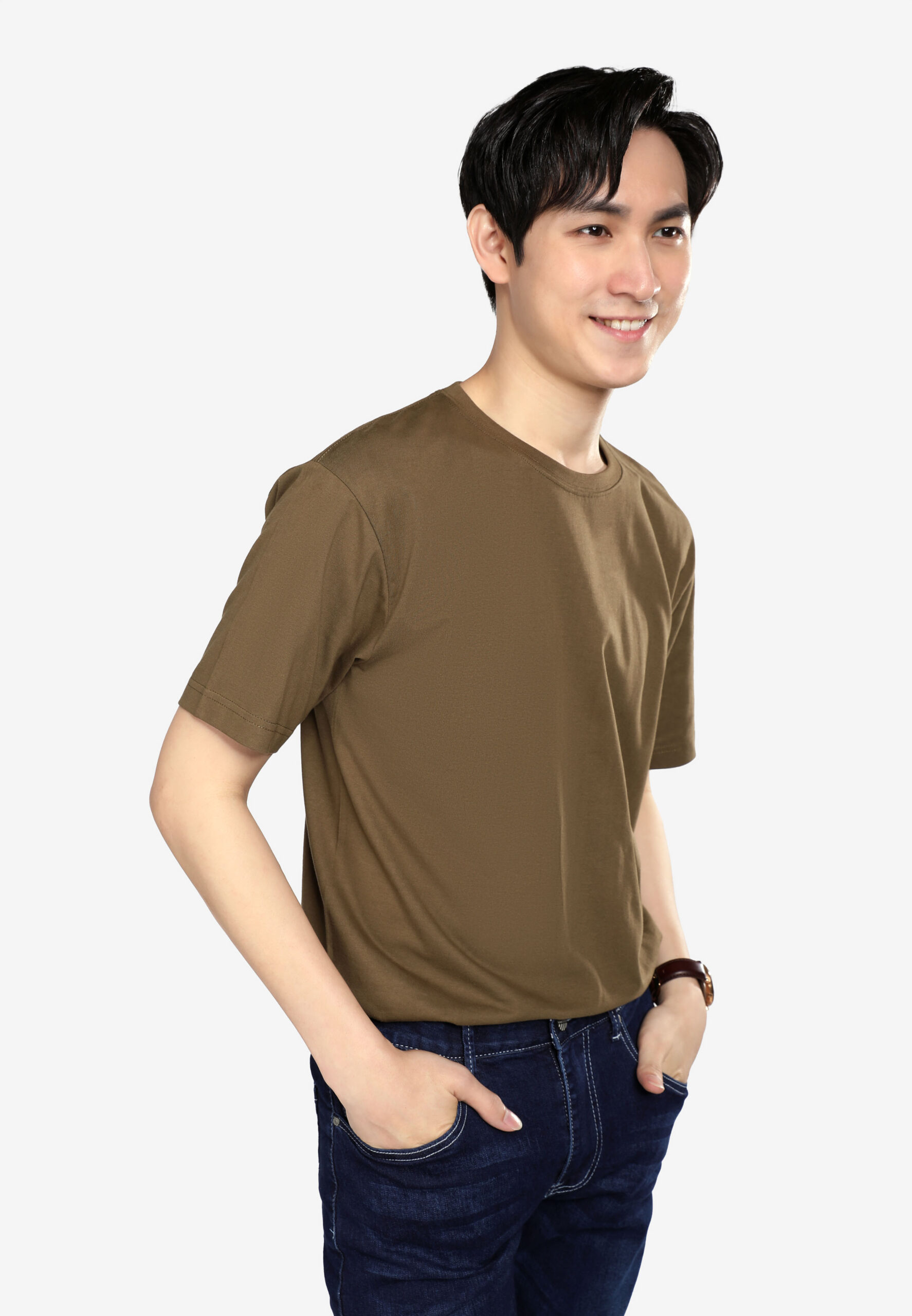 100% Cotton Round Neck (160 grams)- Khaki (P-901-59) - Image 9