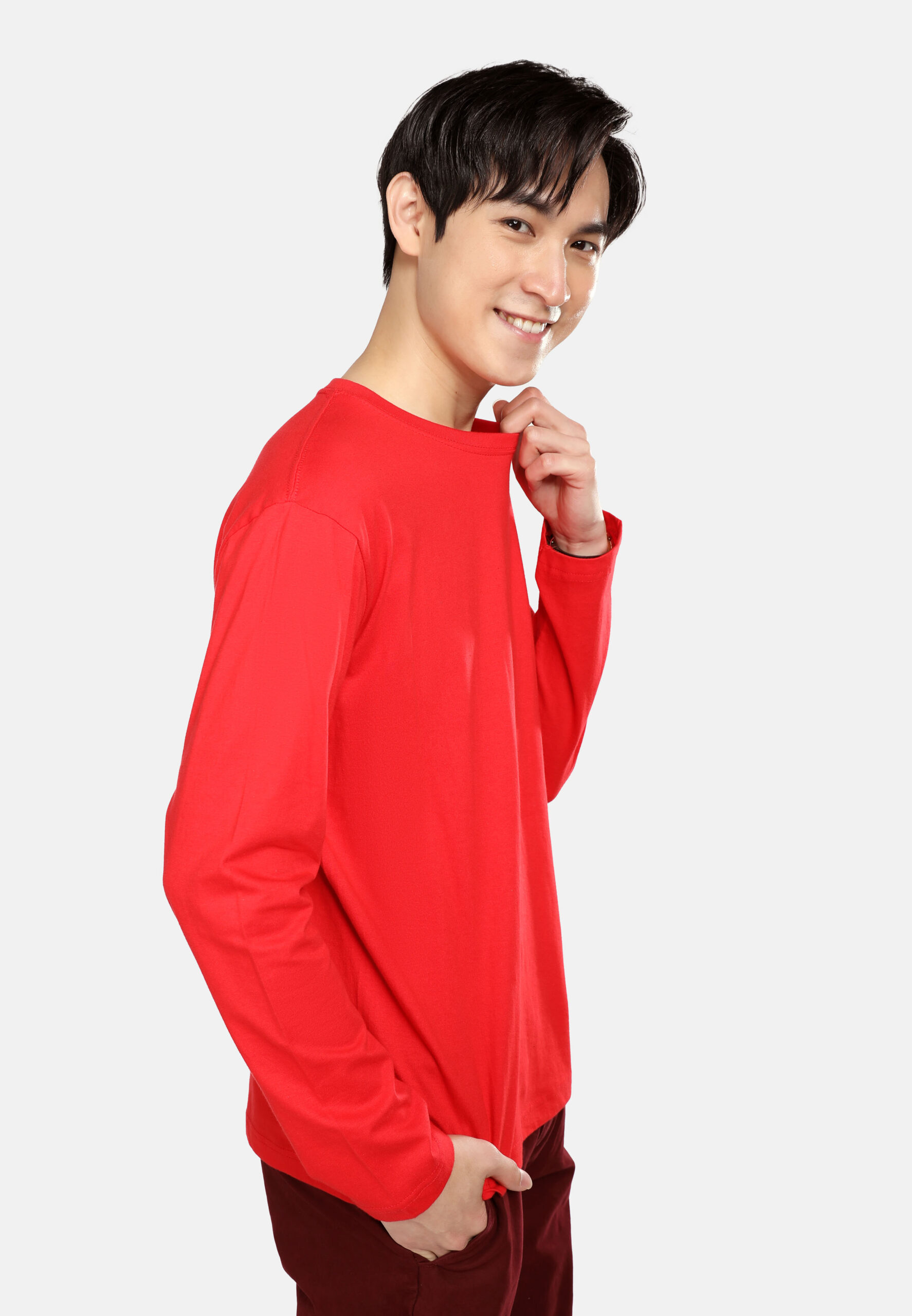 100% Cotton Long Sleeve Round Neck- Red (P-601-06) - Image 9