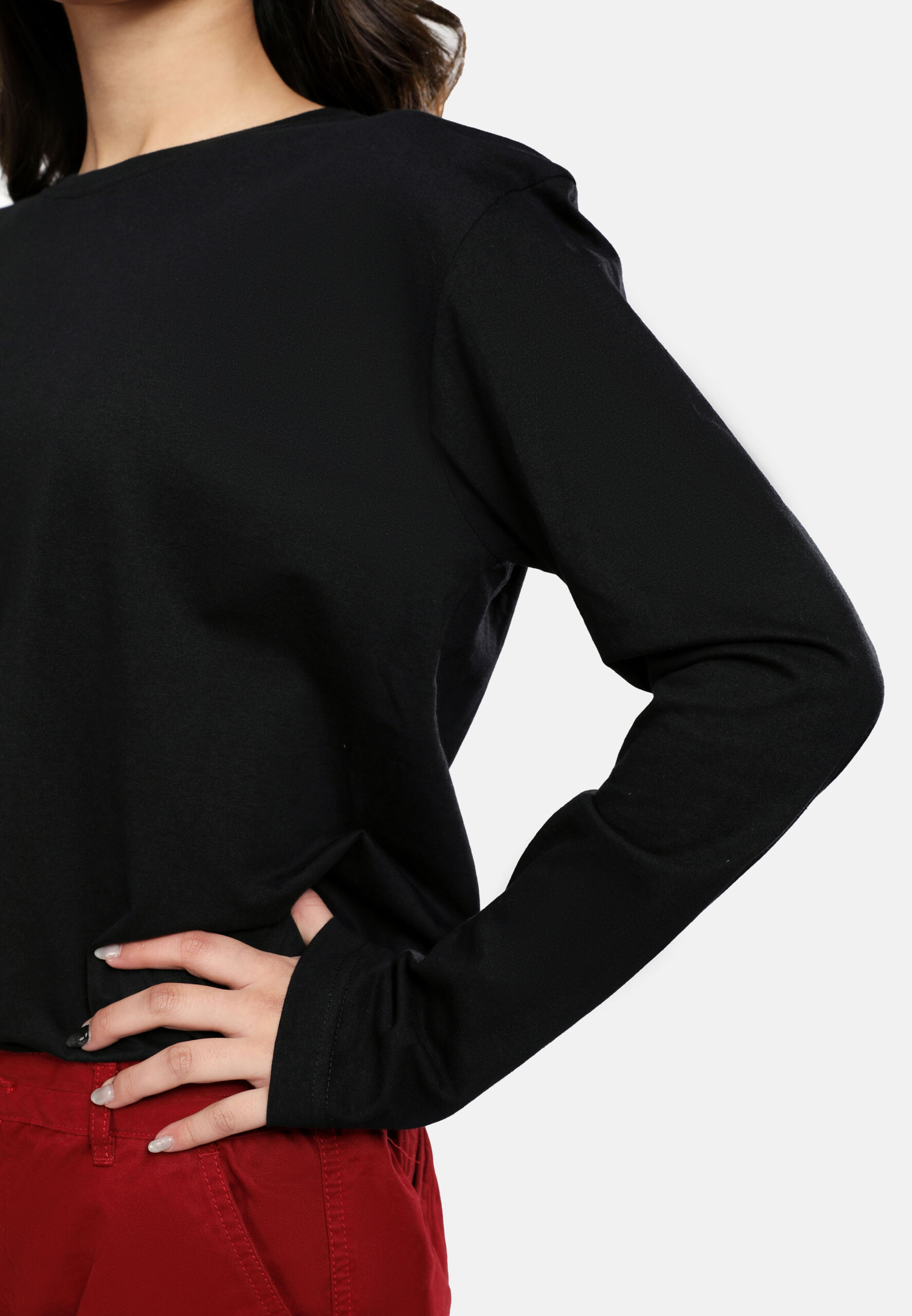 100% Cotton Long Sleeve Round Neck- Black (P-601-09) - Image 10