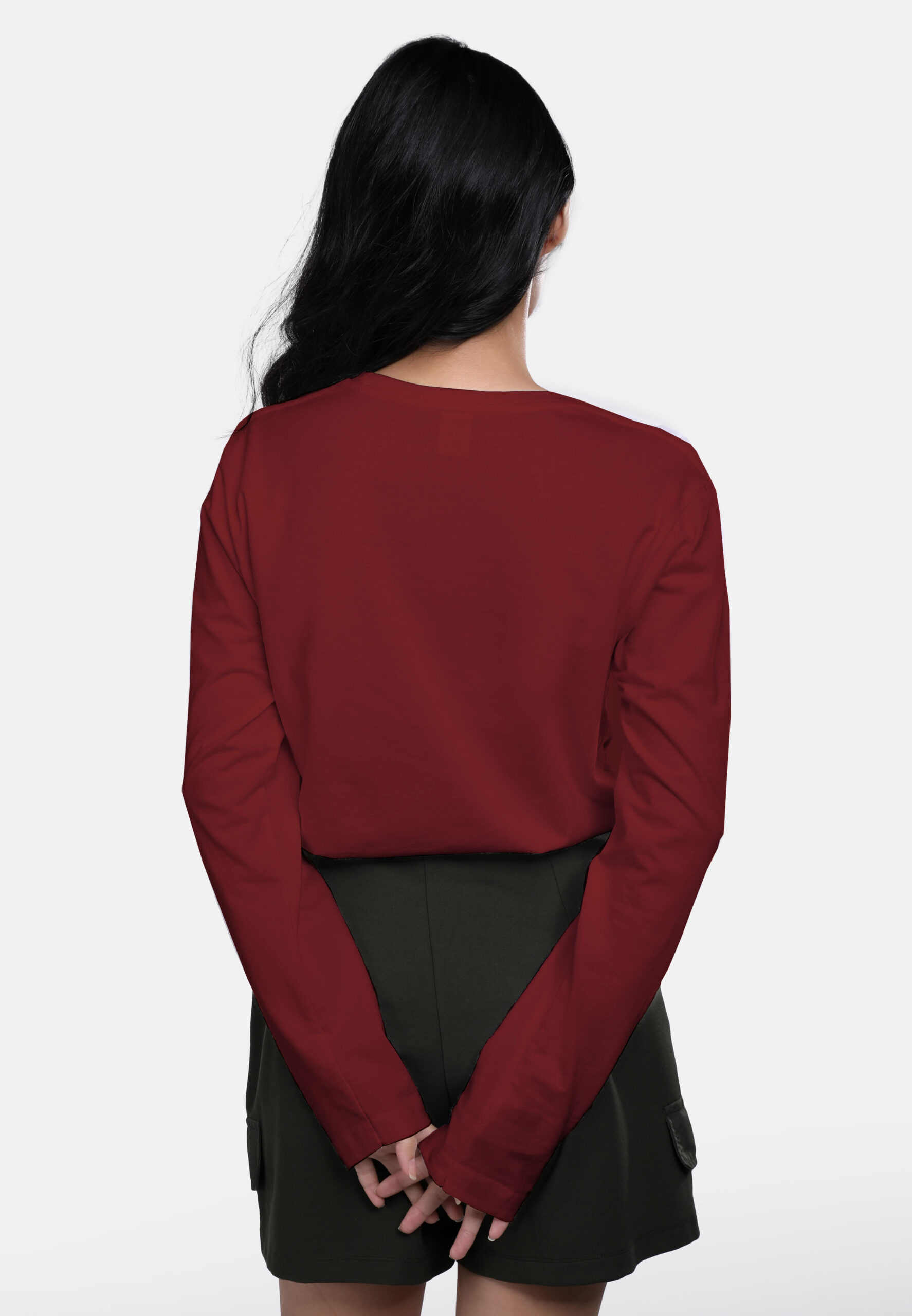 100% Cotton Long Sleeve Round Neck- Burgundy (P-601-35) - Image 3