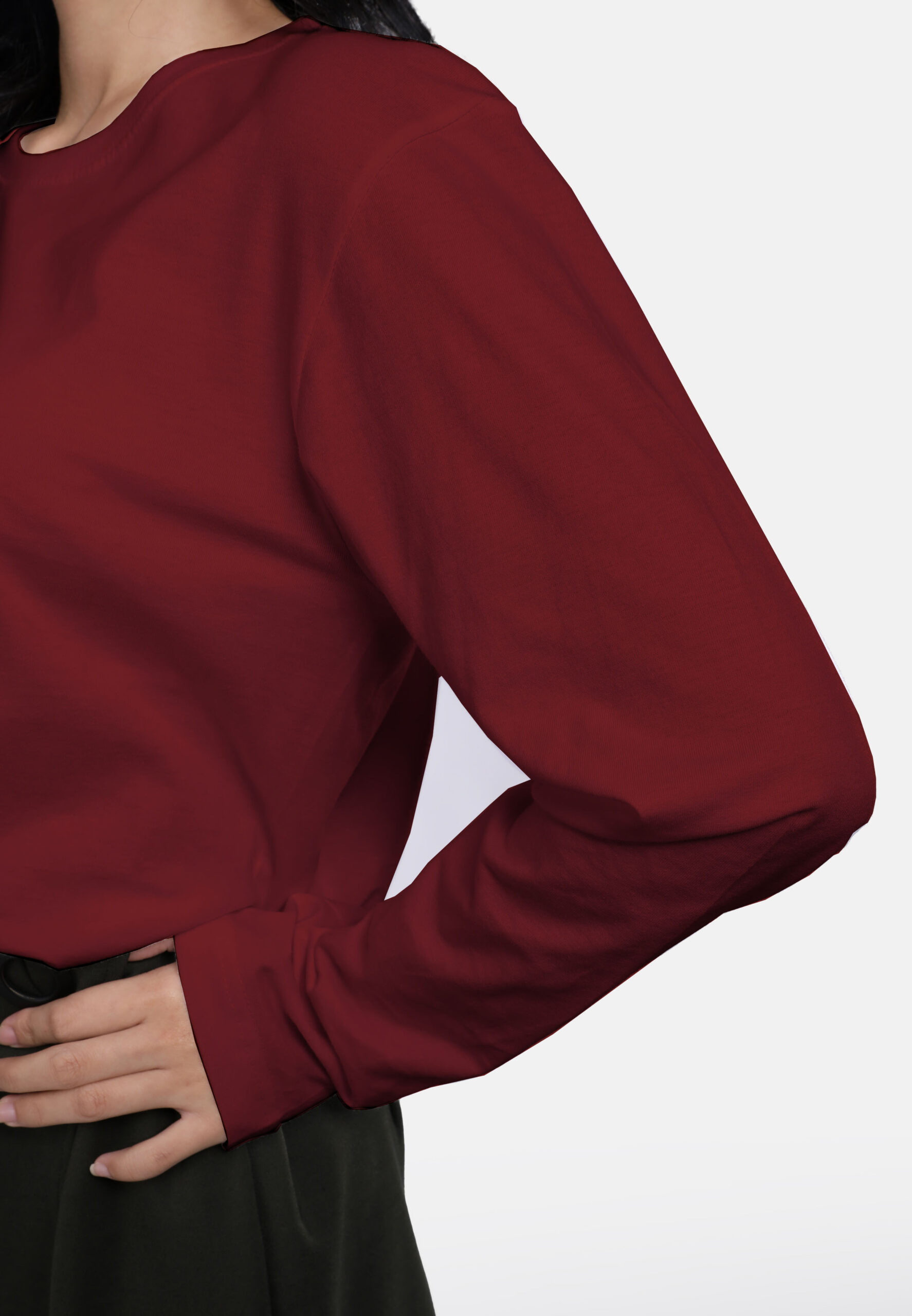 100% Cotton Long Sleeve Round Neck- Burgundy (P-601-35) - Image 4