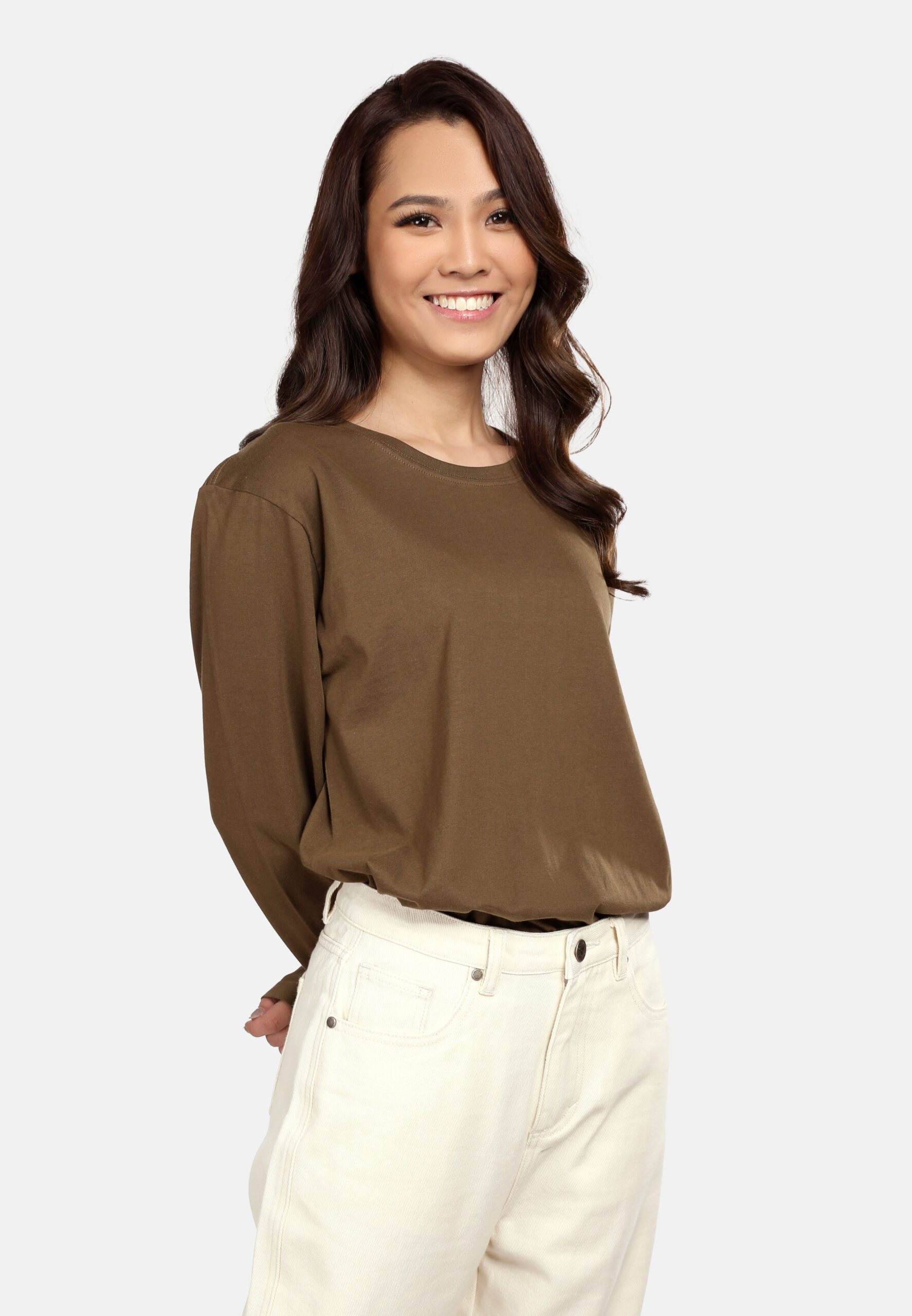 100% Cotton Long Sleeve Round Neck- Khaki (P-601-59) - Image 5