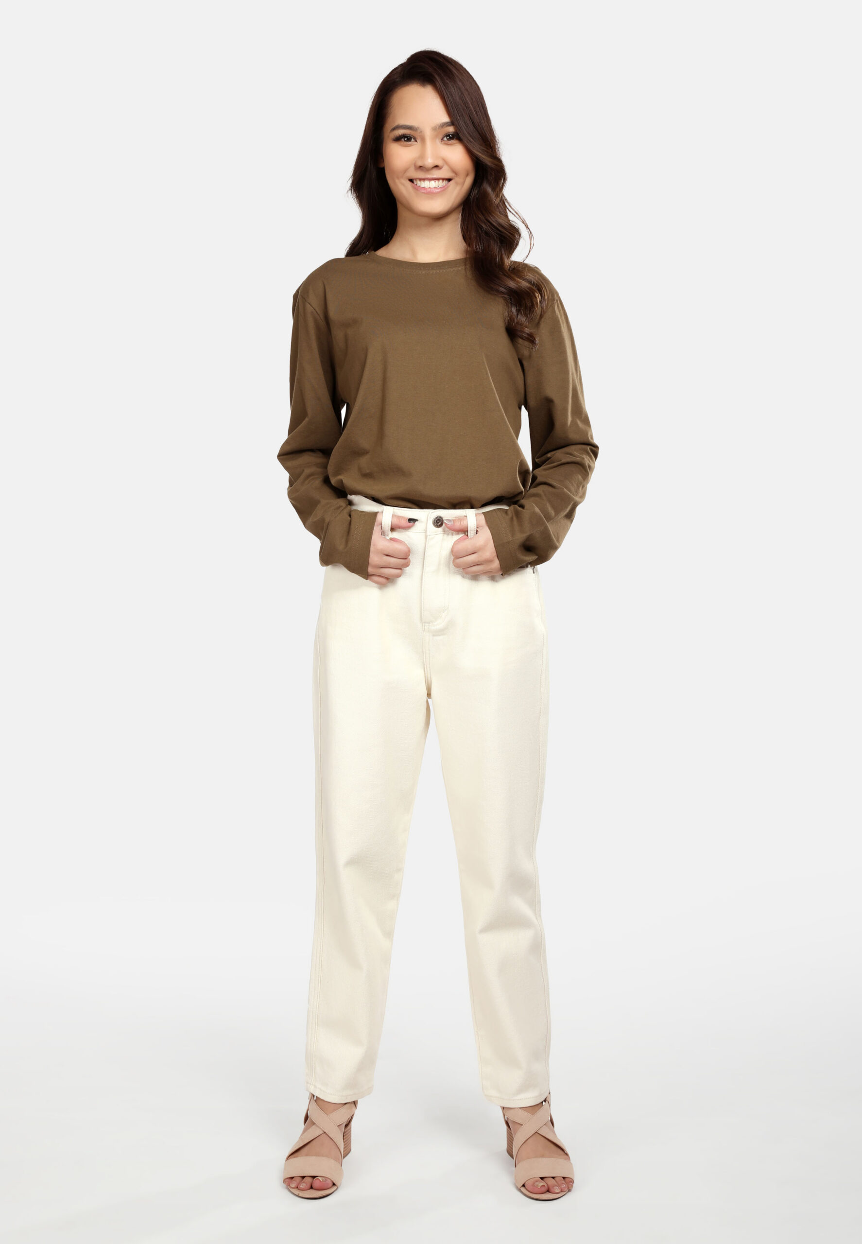 100% Cotton Long Sleeve Round Neck- Khaki (P-601-59) - Image 6