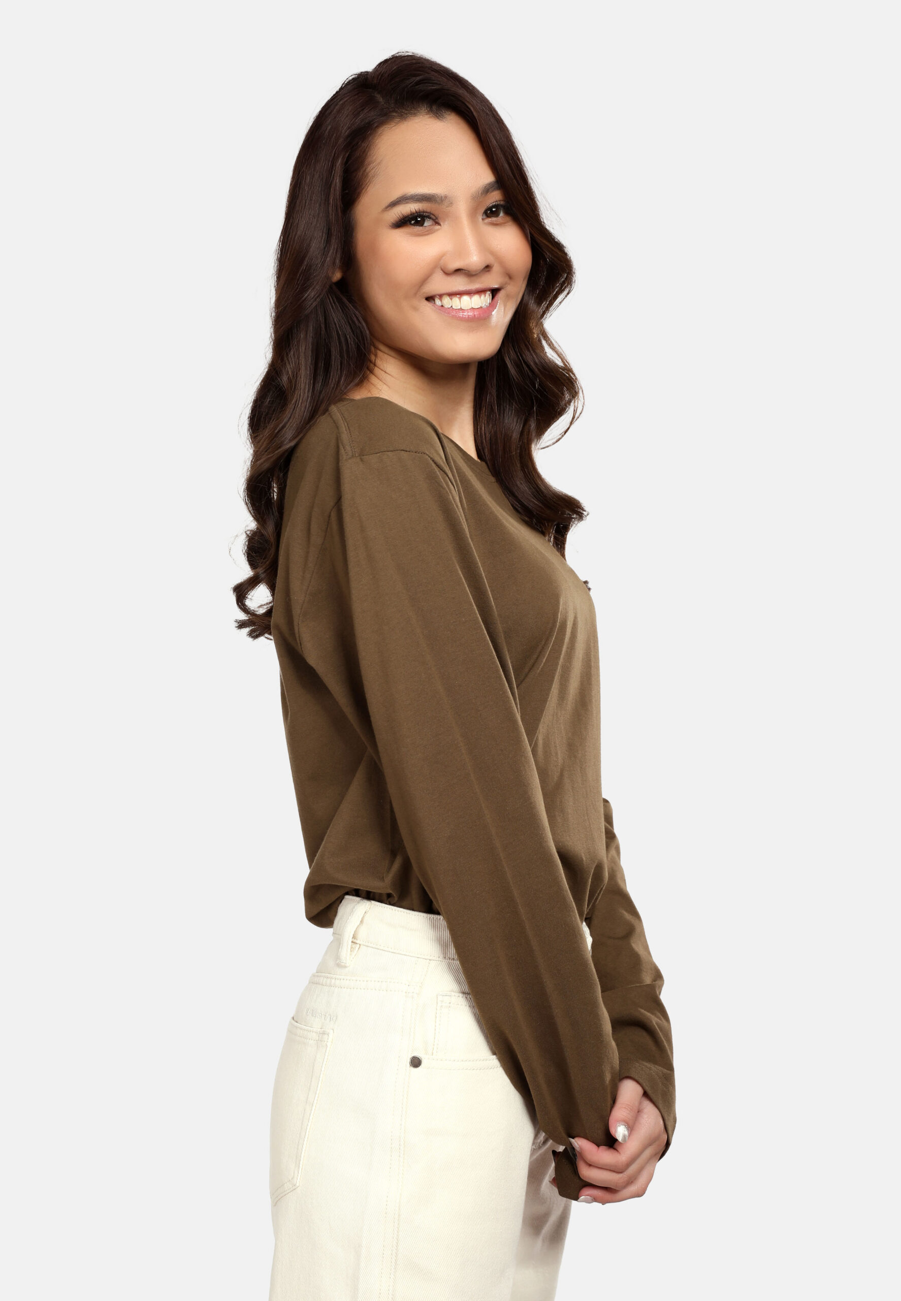 100% Cotton Long Sleeve Round Neck- Khaki (P-601-59) - Image 8