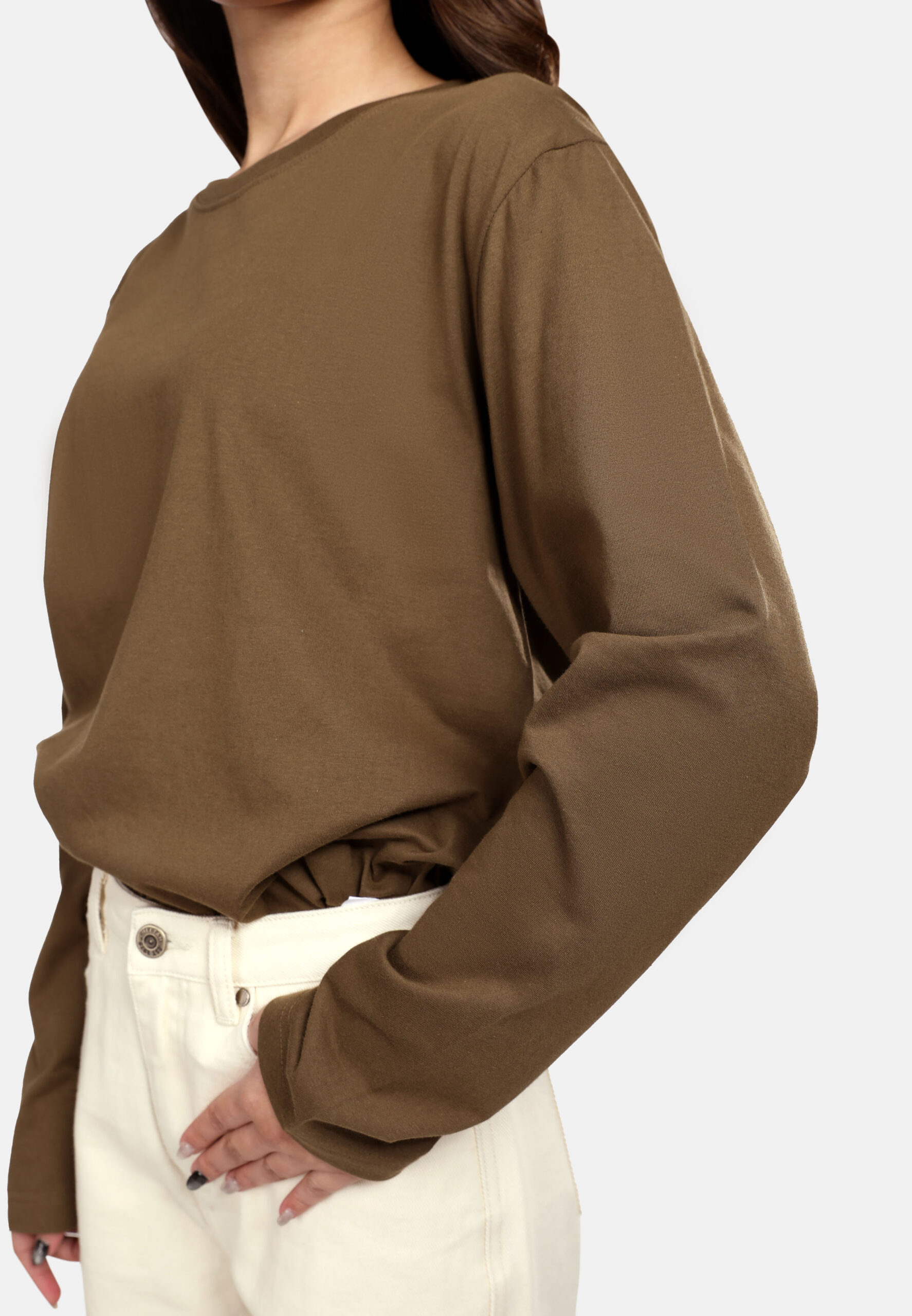 100% Cotton Long Sleeve Round Neck- Khaki (P-601-59) - Image 9