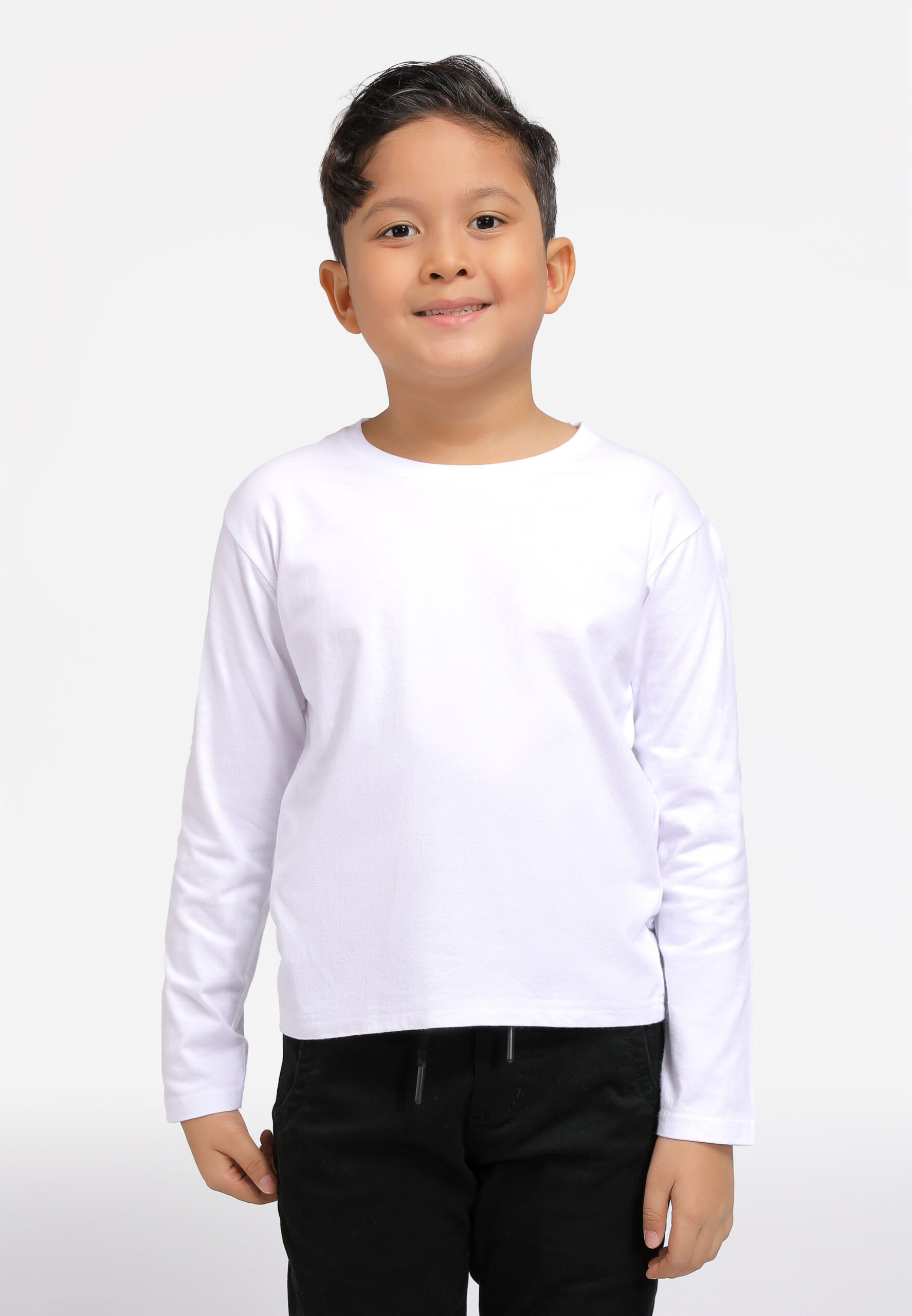 100% Cotton Long Sleeve Round Neck Kids-White (PK-601-01) - Image 3