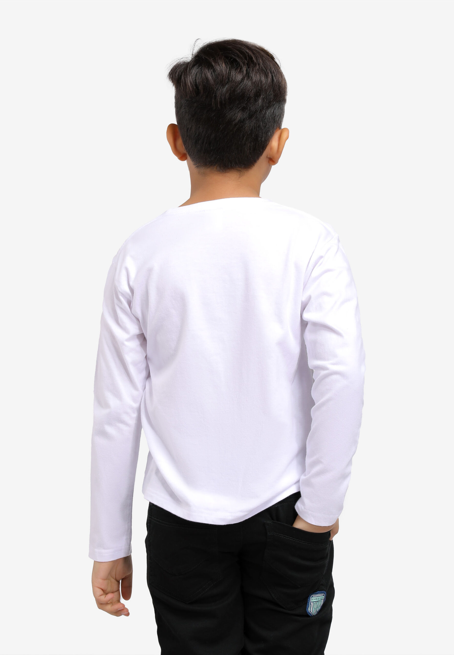 100% Cotton Long Sleeve Round Neck Kids-White (PK-601-01) - Image 4