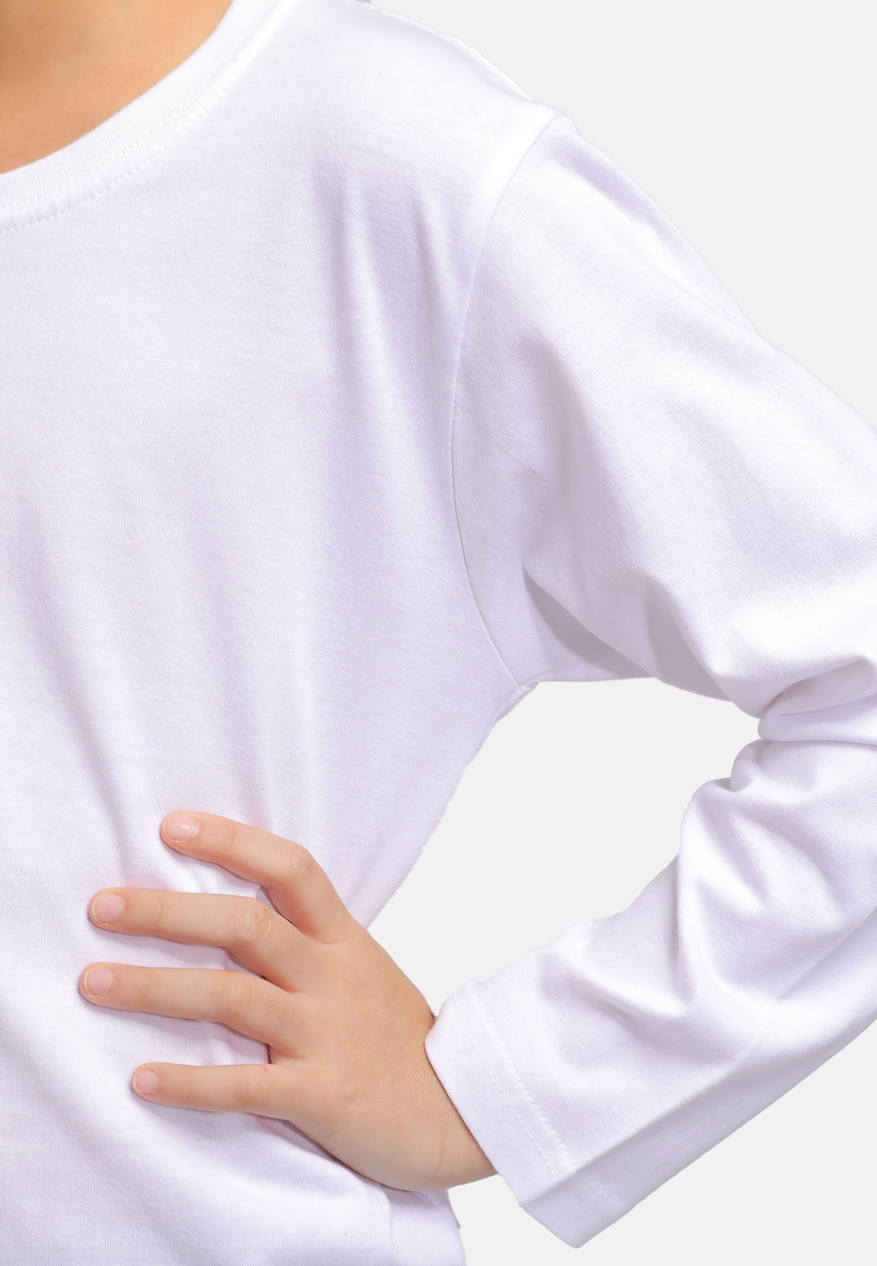 100% Cotton Long Sleeve Round Neck Kids-White (PK-601-01) - Image 10