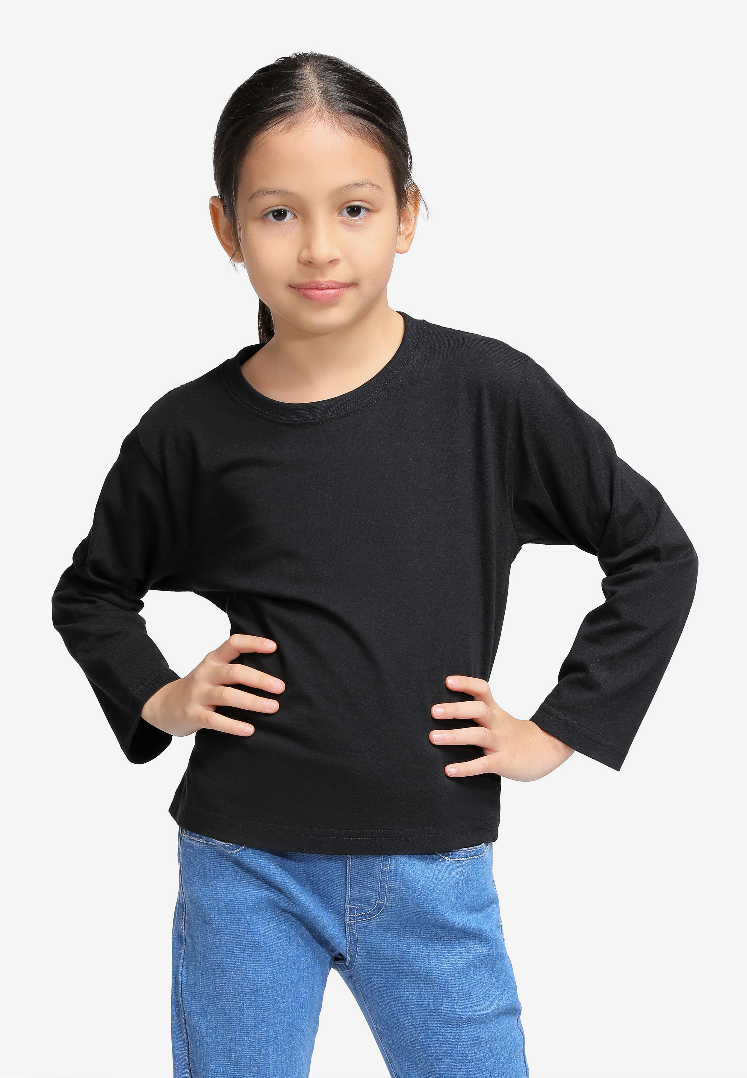 100% Cotton Long Sleeve Round Neck Kids-Black (PK-601-09) - Panbasic