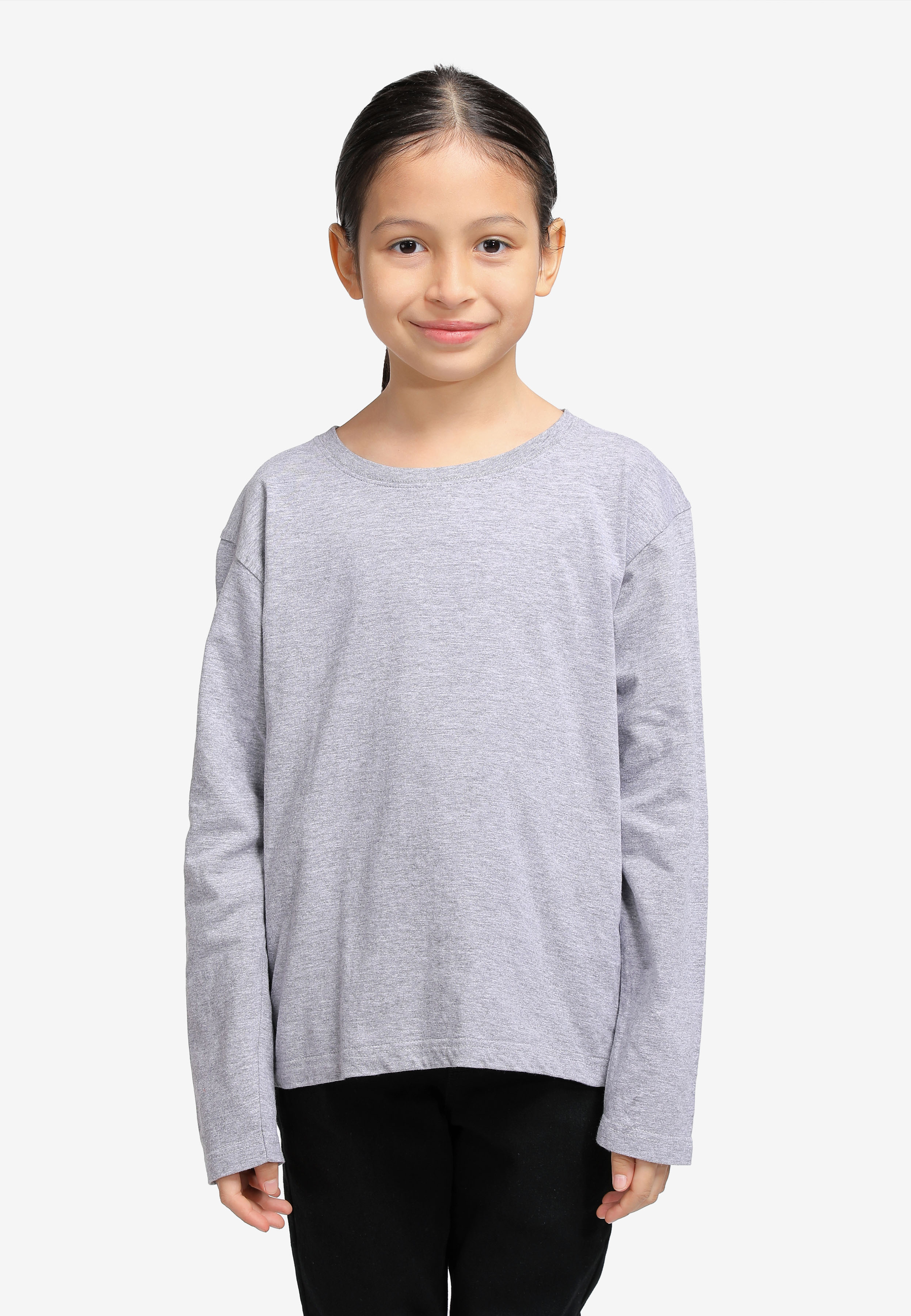 100% Cotton Long Sleeve Round Neck Kids-Grey Melange (7-8) - Panbasic