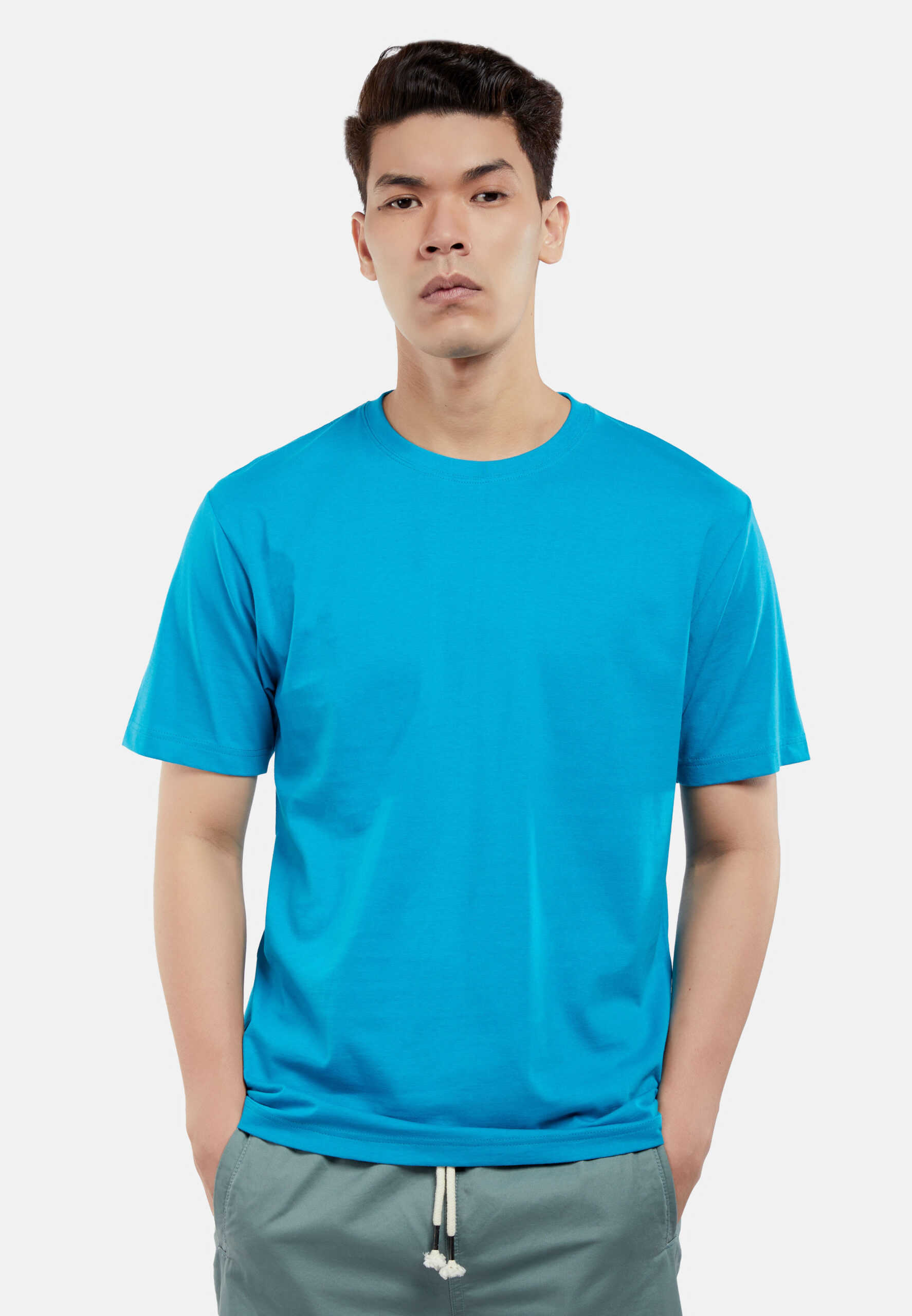 100% Cotton Round Neck (160 grams)- Aqua (P-901-15) - Image 6