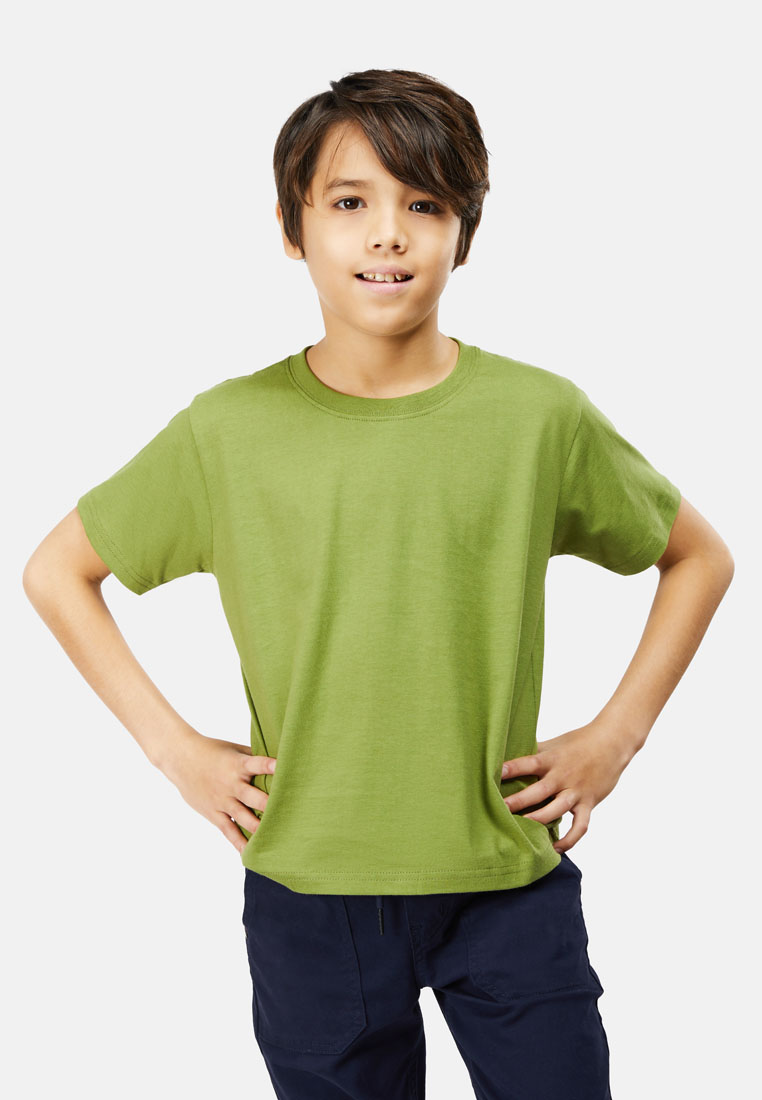 100% Cotton Round Neck Kids- Olive (Age 7-8) - Panbasic